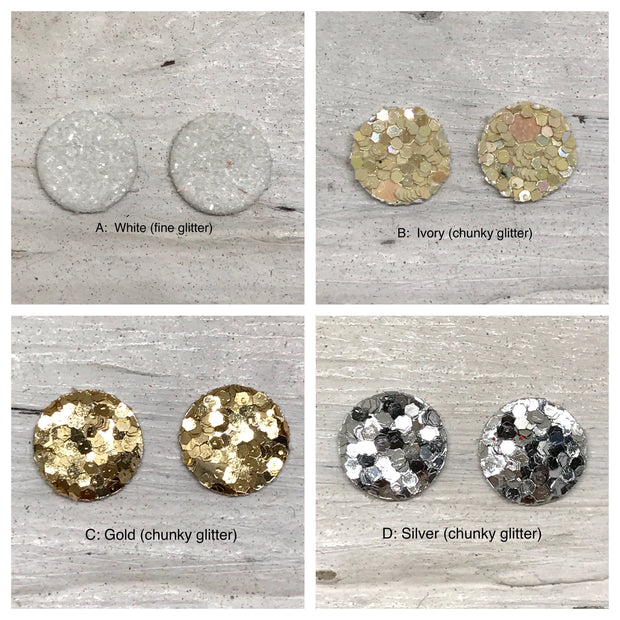 Poppy- 3 PACK (Choose your colors) - Glitter Stud Earrings SHOWN: CC: CHUNKY GREEN, AA: CHRISTMAS, BB: CHUNKY RED