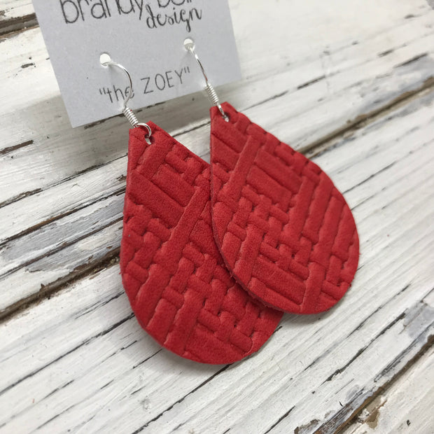 ZOEY (3 sizes available!) - Leather Earrings   ||  RED PANAMA BASKET WEAVE
