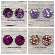 Poppy- 3 PACK (Choose your colors) - Glitter Stud Earrings SHOWN: CC: CHUNKY GREEN, AA: CHRISTMAS, BB: CHUNKY RED