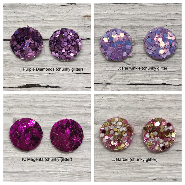 Poppy- 3 PACK (Choose your colors) - Glitter Stud Earrings SHOWN: CC: CHUNKY GREEN, AA: CHRISTMAS, BB: CHUNKY RED