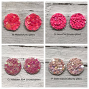 Poppy- 3 PACK (Choose your colors) - Glitter Stud Earrings SHOWN: CC: CHUNKY GREEN, AA: CHRISTMAS, BB: CHUNKY RED