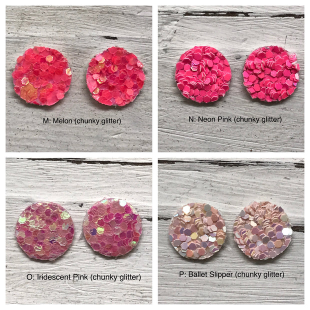 Poppy- 3 PACK (Choose your colors) - Glitter Stud Earrings SHOWN: CC: CHUNKY GREEN, AA: CHRISTMAS, BB: CHUNKY RED