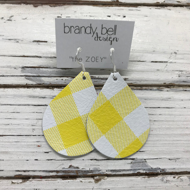 ZOEY (3 sizes available!) -  Leather Earrings  ||  YELLOW & WHITE GINGHAM BUFFALO PLAID