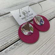 TRIXIE - Leather Earrings  ||    <BR> SILVER TRIANGLE, <BR> PEONIES & ROSES (faux leather),  <BR> MATTE PINK