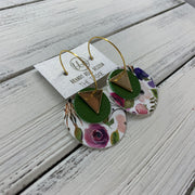 TRIXIE - Leather Earrings  ||    <BR> GOLD TRIANGLE, <BR> MATTE PALM GREEN,  <BR> PEONIES & ROSES (faux leather)