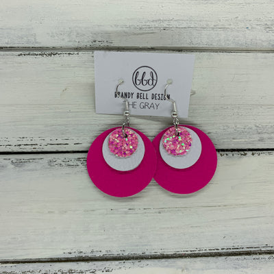 GRAY - Leather Earrings  ||    <BR> BUBBLEGUM PINK GLITTER (faux leather), <BR> MATTE WHITE,  <BR> MATTE NEON PINK