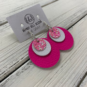 GRAY - Leather Earrings  ||    <BR> BUBBLEGUM PINK GLITTER (faux leather), <BR> MATTE WHITE,  <BR> MATTE NEON PINK