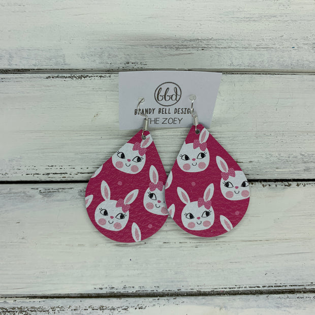 ZOEY (3 sizes available!) -  Leather Earrings  ||  PINK BUNNIES