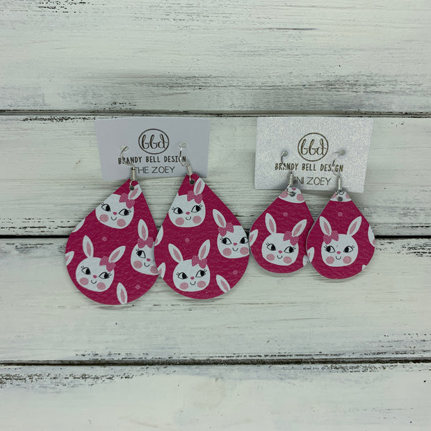 ZOEY (3 sizes available!) -  Leather Earrings  ||  PINK BUNNIES