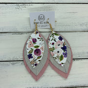 GINGER - Leather Earrings  ||  <BR>  PEONIES & ROSES (faux leather), <BR> SHIMMER ROSE GOLD, <BR> MATTE LIGHT PINK