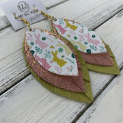 GINGER - Leather Earrings  ||  <BR>  BUNNY SILHOUETTES (faux leather), <BR> SHIMMER VINTAGE PINK, <BR> PEARLIZED OCHRE