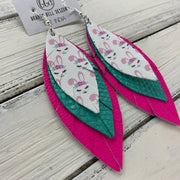 INDIA - Leather Earrings   ||  <BR>  BUNNY FACES (faux leather),  <BR> PEARLIZED AQUA COBRA, <BR> MATTE NEON PINK