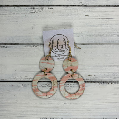 COCO -  Leather Earrings  ||  <BR>PINK & WHITE CORK