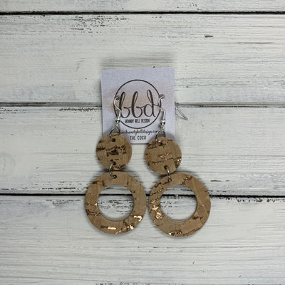 COCO -  Leather Earrings  ||  <BR> ROSE GOLD ACCENT ON CORK