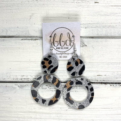 COCO -  Leather Earrings  ||  <BR> SILVER GLITTER CHEETAH