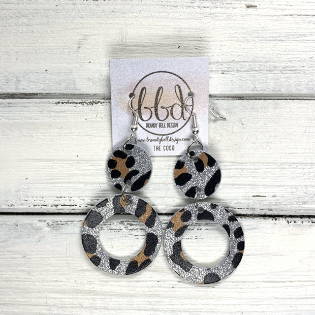 COCO -  Leather Earrings  ||  <BR> SILVER GLITTER CHEETAH