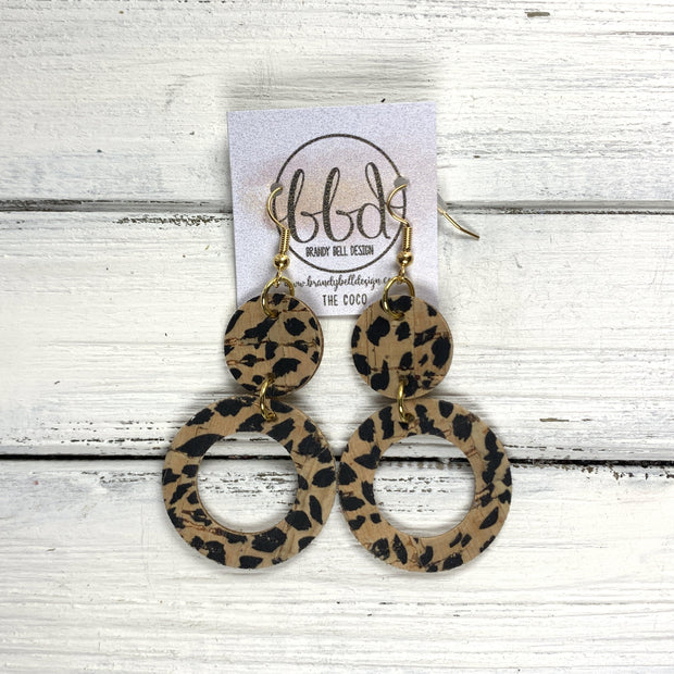 COCO -  Leather Earrings  ||  <BR> BLACK CHEETAH CORK