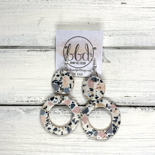 COCO -  Leather Earrings  ||  <BR> GRANITE MOSAIC CORK