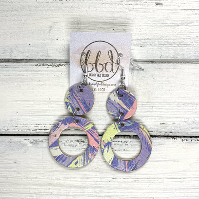 COCO -  Leather Earrings  ||  <BR> 90’s PURPLE BRUSHSTROKES CORK ON LEATHER