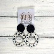 COCO -  Leather Earrings  ||  <BR> SHIMMER BLACK, <BR> BLACK & WHITE SPOTS CORK