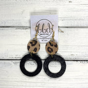 COCO -  Leather Earrings  ||  <BR> CARAMEL CHEETAH, <BR> SHIMMER BLACK
