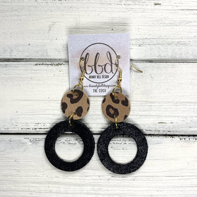 COCO -  Leather Earrings  ||  <BR> CARAMEL CHEETAH, <BR> SHIMMER BLACK