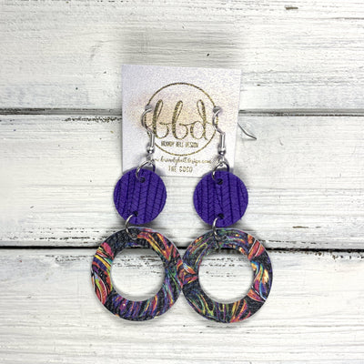 COCO -  Leather Earrings  ||  <BR> PURPLE PALMS, <BR> MULITCOLOR PALMS