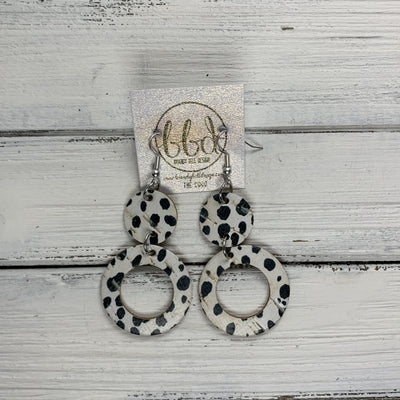 COCO -  Leather Earrings  ||  <BR> BLACK & WHITE SPOTS CORK