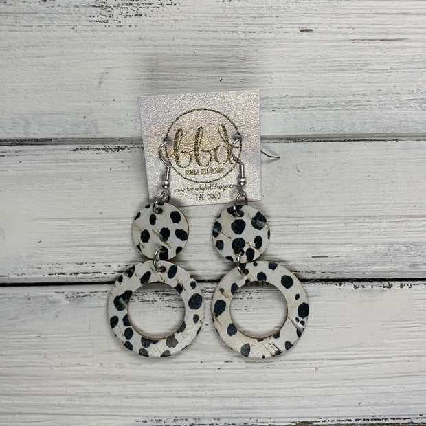 COCO -  Leather Earrings  ||  <BR> BLACK & WHITE SPOTS CORK