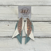 ANDY -  Leather Earrings  ||   <BR> GLAMOUR (FAUX LEATHER), <BR> PEARL WHITE, <BR> DUSTY AQUA RIVIERA