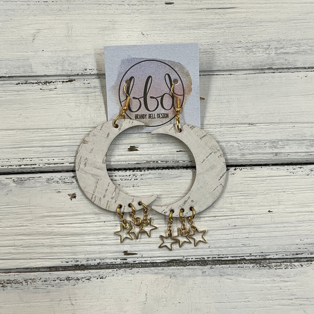 MOON (WITH OR WITHOUT) STAR DANGLES -  Leather Earrings  ||   <BR> WHITE CORK(THICK CORK ON LEATHER) <BR> * AVAILABLE IN 2 SIZES