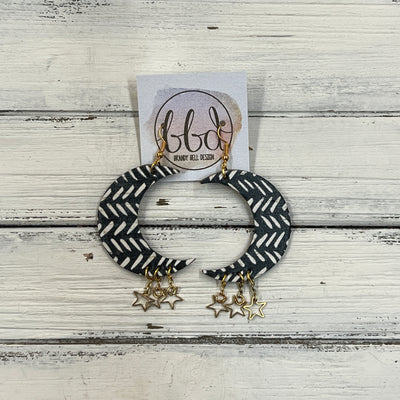 MOON (WITH OR WITHOUT) STAR DANGLES -  Leather Earrings  ||   <BR> BLACK & WHITE BROKEN CHEVRON(THICK CORK ON LEATHER) <BR> * AVAILABLE IN 2 SIZES