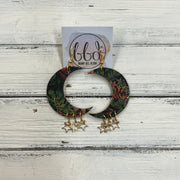 MOON (WITH OR WITHOUT) STAR DANGLES -  Leather Earrings  ||   <BR> TROPICAL PRINT ON BLACK(THICK CORK ON LEATHER) <BR> * AVAILABLE IN 2 SIZES
