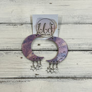 MOON (WITH OR WITHOUT) STAR DANGLES -  Leather Earrings  ||   <BR> LILAC MARBLE (THICK CORK ON LEATHER) <BR> * AVAILABLE IN 2 SIZES