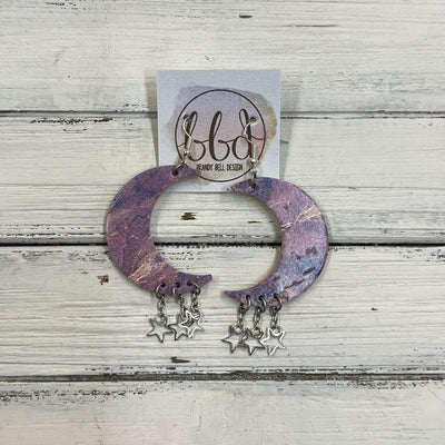 MOON (WITH OR WITHOUT) STAR DANGLES -  Leather Earrings  ||   <BR> LILAC MARBLE (THICK CORK ON LEATHER) <BR> * AVAILABLE IN 2 SIZES