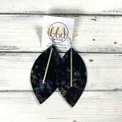 "RAISE THE BAR" <br> *3 SIZES AVAILABLE! <br> SUEDE + STEEL COLLECTION || Genuine  Leather Earrings || <BR>  IRIDESCENT NORTHERN LIGHTS  *Choose size & bar finish!*
