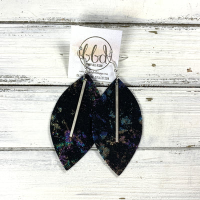 "RAISE THE BAR" <br> *3 SIZES AVAILABLE! <br> SUEDE + STEEL COLLECTION || Genuine  Leather Earrings || <BR>  IRIDESCENT NORTHERN LIGHTS  *Choose size & bar finish!*