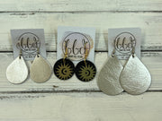 SUEDE + STEEL *Limited Edition* COLLECTION || Leather Earrings ||  <br> SILVER METAL SUN, MOON & STARS || <br> SHIMMER MINT