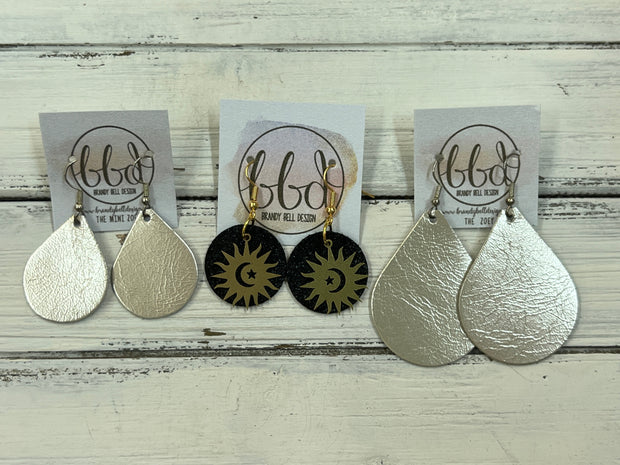 SUEDE + STEEL *Limited Edition* COLLECTION || Leather Earrings ||  <br> GOLD METAL SUN, MOON & STARS || <br> MATTE BLACK