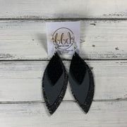 DOROTHY -  Leather Earrings  ||   <BR> SHIMMER BLACK, <BR> MATTE DARK GRAY, <BR> SHIMMER PEWTER