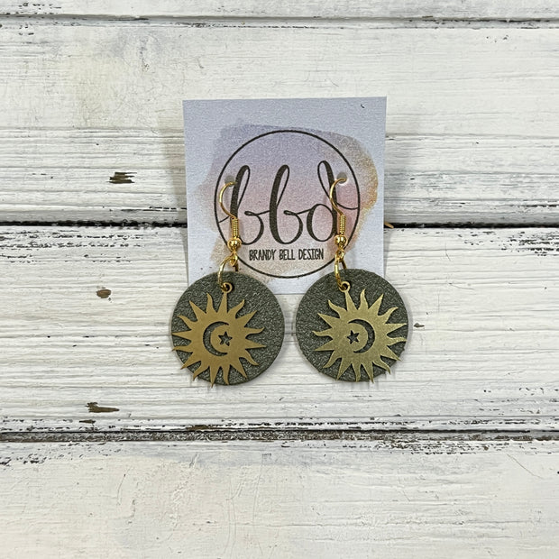 SUEDE + STEEL *Limited Edition* COLLECTION ||  <br> METAL SUN, MOON & STARS || <br> PEARLIZED OLIVE GREEN