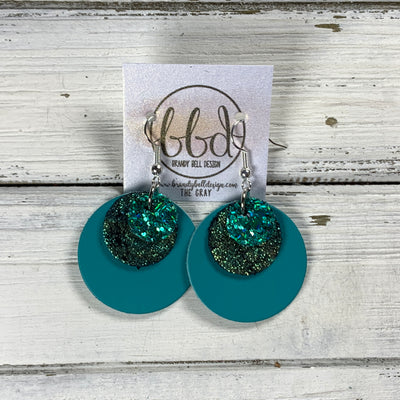 GRAY -  Leather Earrings  ||   <BR> EMERALD BAY GLITTER (FAUX LEATHER), <BR> IRIDESCENT SHIMMER GREEN/GOLD, <BR> MATTE TEAL SMOOTH
