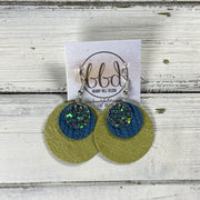 GRAY -  Leather Earrings  ||   <BR> FOREST GLITTER (FAUX LEATHER), <BR> TEAL PALMS, <BR> PEARLIZED OCHRE
