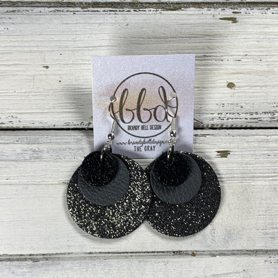 GRAY -  Leather Earrings  ||   <BR> SHIMMER BLACK, <BR> MATTE DARK GRAY, <BR> SHIMMER PEWTER