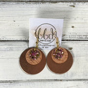 GRAY -  Leather Earrings  ||   <BR> PINK & GOLD GLITTER (FAUX LEATHER), <BR> SALMON BRAID, <BR> METALLIC COPPER SMOOTH