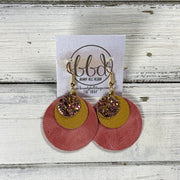 GRAY -  Leather Earrings  ||   <BR> PINK & GOLD GLITTER (FAUX LEATHER), <BR> MATTE MUSTARD, <BR> DISTRESSED SALMON