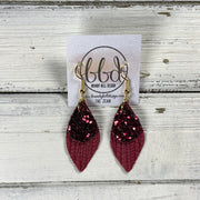 JEAN -  Leather Earrings  ||   <BR> BURGUNDY GLITTER (FAUX LEATHER), <BR> BURGUNDY PALMS