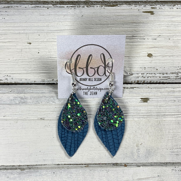 JEAN -  Leather Earrings  ||   <BR> FOREST GLITTER (FAUX LEATHER), <BR> TEAL PALMS