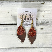 JEAN -  Leather Earrings  ||   <BR> RUST GLITTER (FAUX LEATHER), <BR> METALLIC ROSE GOLD SMOOTH