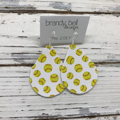 ZOEY (3 sizes available!) - FAUX Leather Earrings (Not real leather) WITH FELT BACK  ||  WHITE SOFTBALL